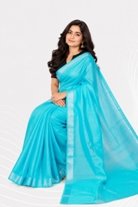 Picture of Bihar Khadi  Sky Blue Color Cotton Saree