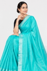 Picture of Bihar Khadi Turquoise Color Cotton Saree