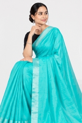 Picture of Bihar Khadi Turquoise Color Cotton Saree