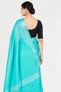 Picture of Bihar Khadi Turquoise Color Cotton Saree