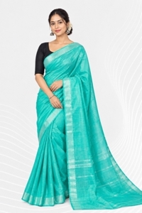 Picture of Bihar Khadi Turquoise Color Cotton Saree