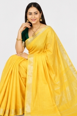 Picture of Bihar Khadi Yellow Color Cotton Saree
