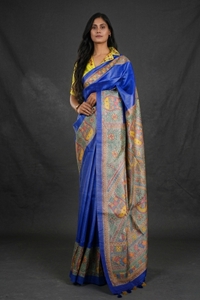 Picture of Hand Woven Silk Saree with  hand-painted Madhubani artwork