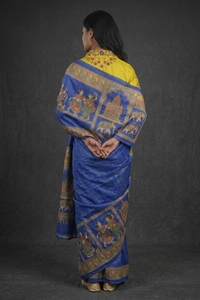 Picture of Hand Woven Silk Saree with  hand-painted Madhubani artwork