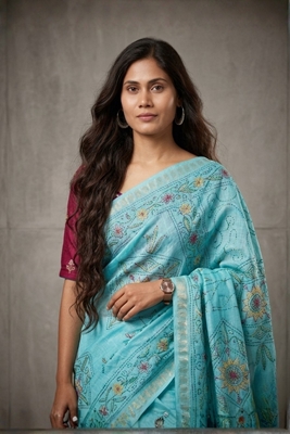 Picture of Raw Silk Kantha Saree