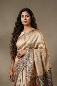 Picture of Hand Woven Silk Saree with  hand-painted Madhubani artwork
