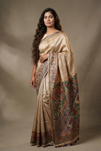 Picture of Hand Woven Silk Saree with  hand-painted Madhubani artwork