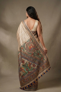 Picture of Hand Woven Silk Saree with  hand-painted Madhubani artwork
