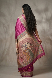 Picture of Hand Woven Silk Saree with  hand-painted Madhubani artwork