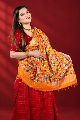 Picture of Bihar Khadi Spun Silk Red & Orange Floral Saree