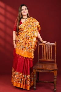 Picture of Bihar Khadi Spun Silk Red & Orange Floral Saree