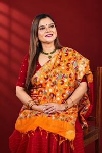 Picture of Bihar Khadi Spun Silk Red & Orange Floral Saree