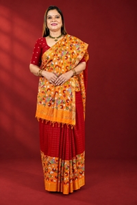 Picture of Bihar Khadi Spun Silk Red & Orange Floral Saree