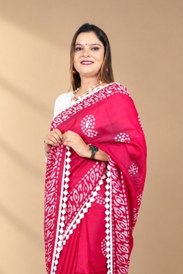 Picture of Bihar Khadi Organza Silk Red Bandhani Print Saree