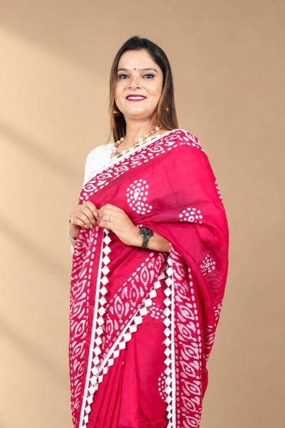 Picture of Bihar Khadi Organza Silk Red Bandhani Print Saree