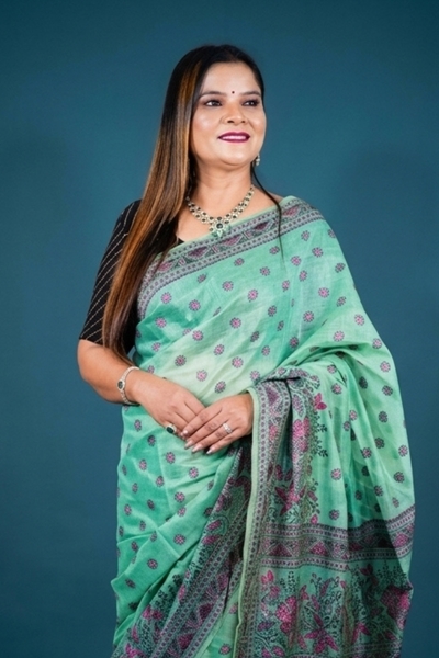 Picture of Bihar Khadi Cotton Mint Green Floral Printed Saree