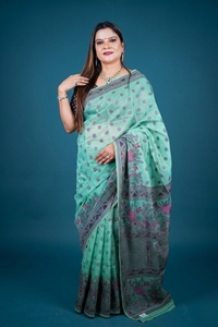Picture of Bihar Khadi Cotton Mint Green Floral Printed Saree
