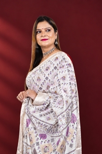 Picture of Bihar Khadi Raw Silk White Printed Saree with Traditional Motifs