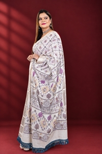 Picture of Bihar Khadi Raw Silk White Printed Saree with Traditional Motifs